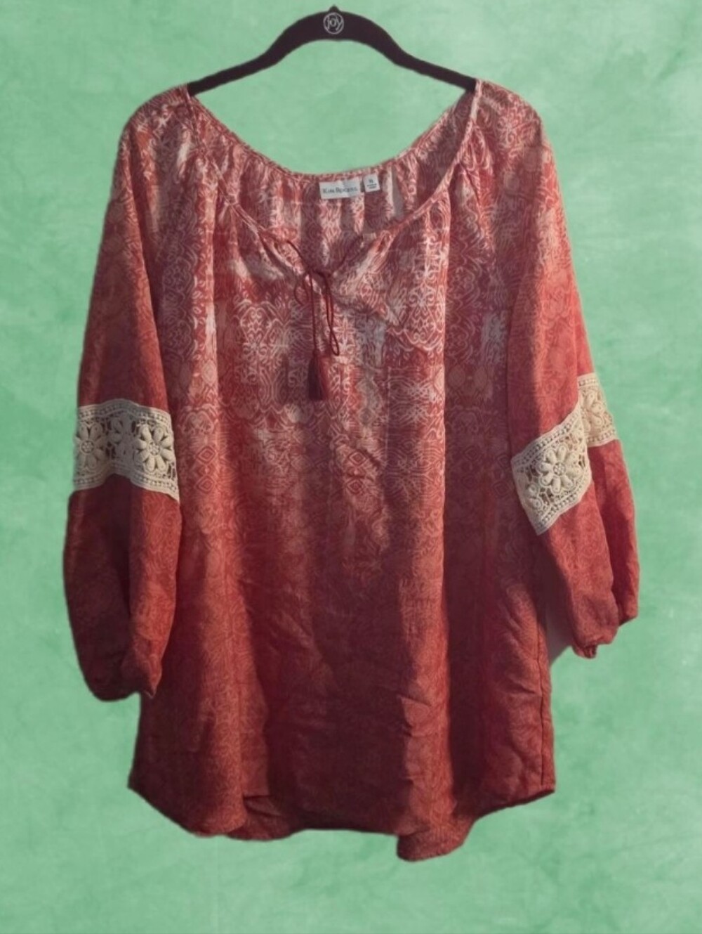 Kim Rogers Coral Boho Crochet-Trim Tunic